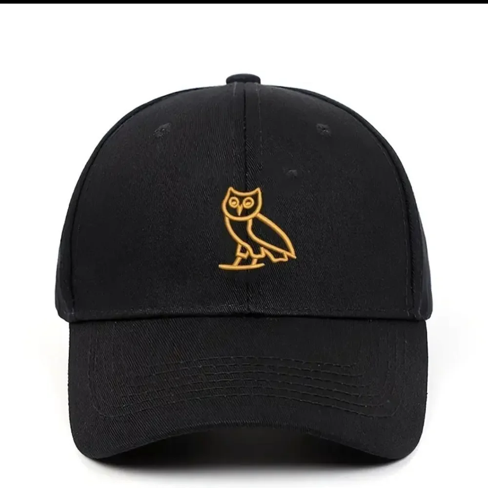 New Hip Hop Dad Hat Owl Embroidered Hat Fast Shipping Gold Black Velcro Back